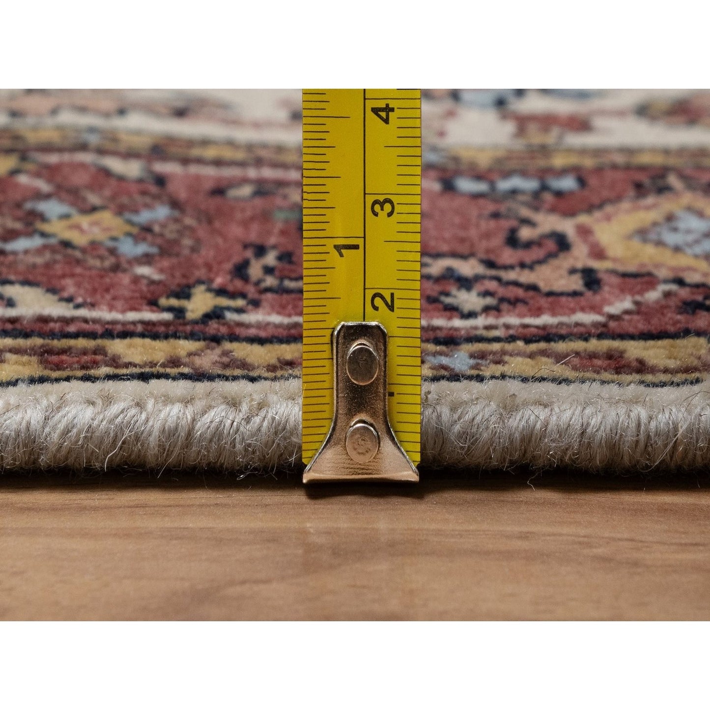 2'6"X14'2" Ivory Rug Antiqued Heris Re-Creation Hand Knotted Wool Runner