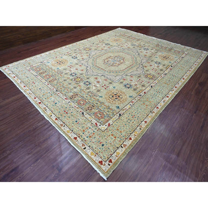 10'X13'4" Green 14Th Century Mamluk Dynasty Pattern Hand Knotted Wool Rug