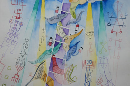 Raphael Abecassis (Israel) Original Watercolor On Paper Signed Tower Of Babel