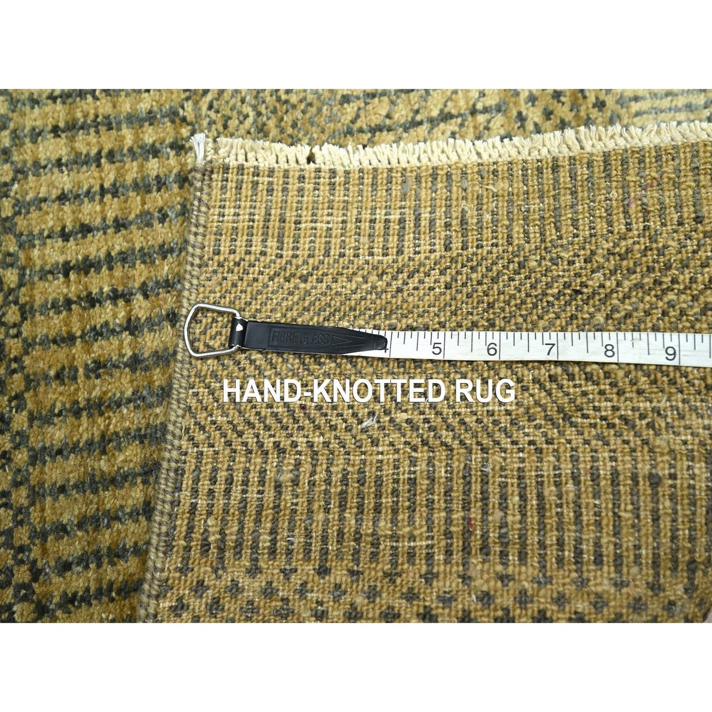 Rug 2'x3' Ecru Brown Modern Grass Design Hand Knotted Wool with Silk Mat