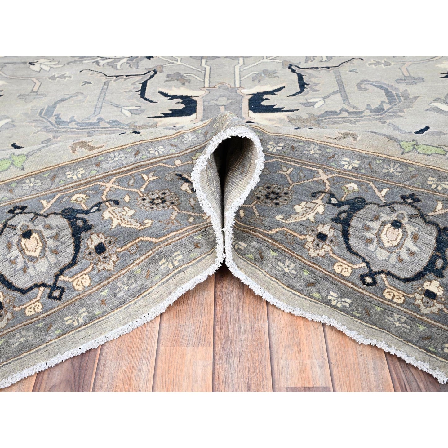 9'X12'2" Gray Seeripe Heris Design 100% Wool Hand Knotted Oriental Rug