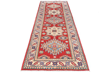 Kazak Oriental Runner Rug Red Tribal Geometric