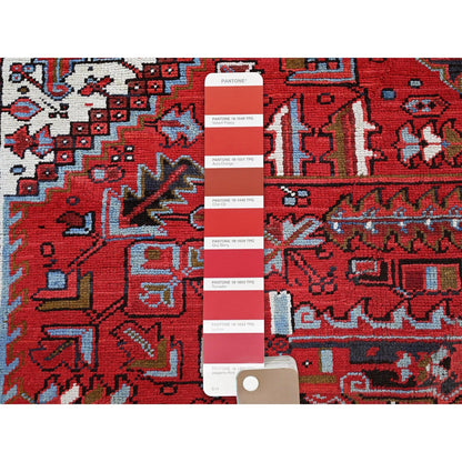 8'4"X11'4" Red Vintage Zoroastrian Heris Sheared Low Hand Knotted Wool Rug
