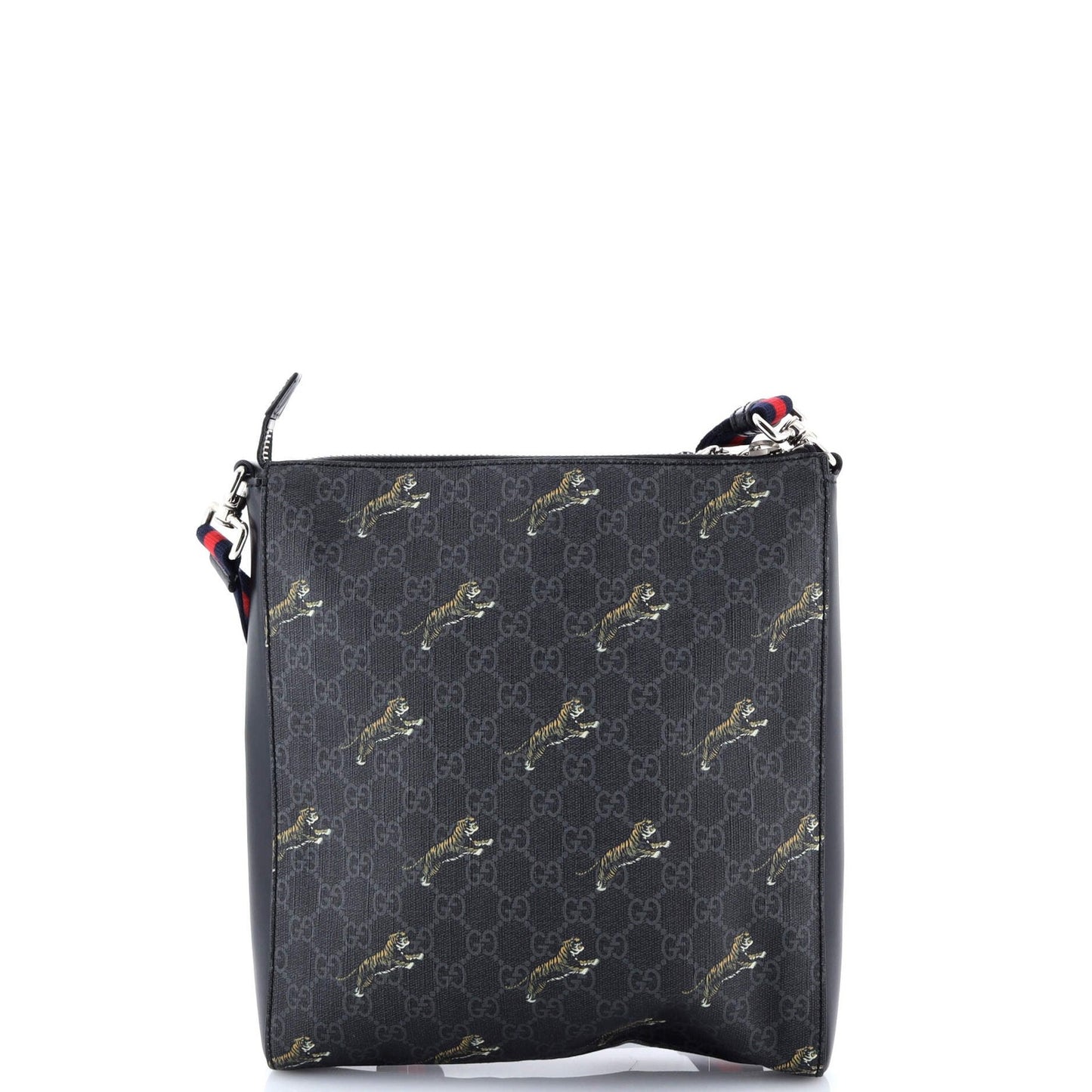 Gucci Web Strap Front Zip Messenger Bag Printed Gg Coated Canvas Medium