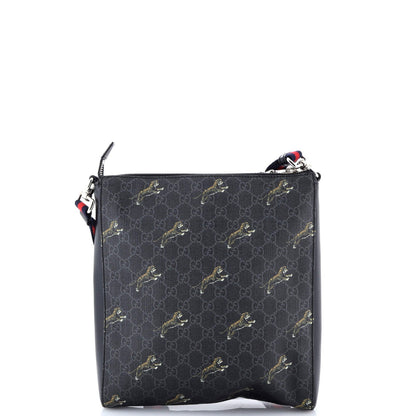 Gucci Web Strap Front Zip Messenger Bag Printed Gg Coated Canvas Medium