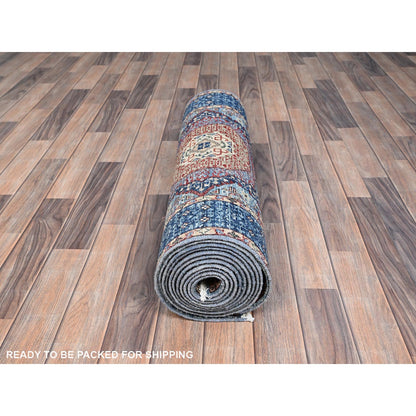 2'8"X15'4" Blue Hand Knotted Mamluk Dynasty Wool Xl Runner Oriental Rug