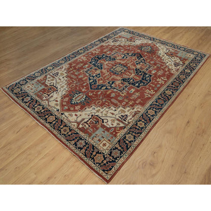 6'3"X9'1" Red Antiqued Heris Recreation Hand Knotted New Zealand Wool Rug