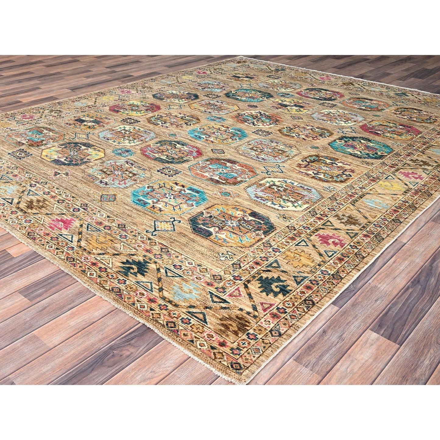 8'X10' Firewood Brown Soft Wool Afghan Ersari Design Hand Knotted Rug