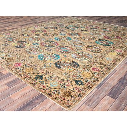 8'X10' Firewood Brown Soft Wool Afghan Ersari Design Hand Knotted Rug