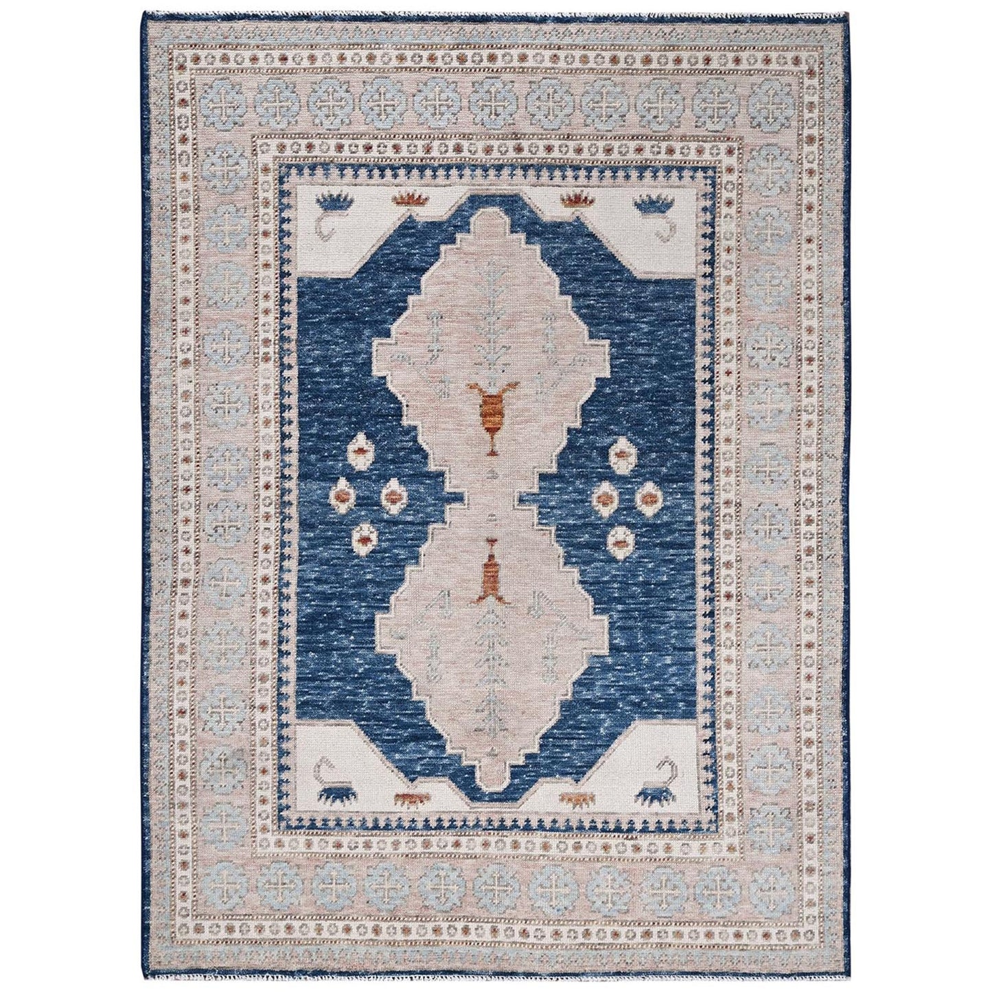 5'X6'10" Blue Anatolian Village Inspired Wool Hand Knotted Oriental Rug