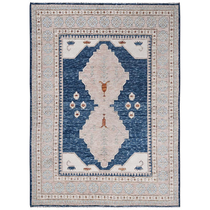 5'X6'10" Blue Anatolian Village Inspired Wool Hand Knotted Oriental Rug