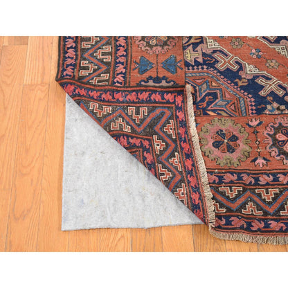 7'X11' Cinnamon Red Antique Caucasian Soumak Pure Wool Hand Knotted Rug