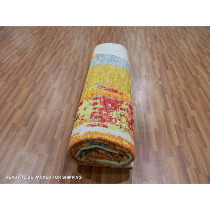 10'3"X14' Daisy Ivory Modern Abstract Design Pure Wool Hand Knotted Rug