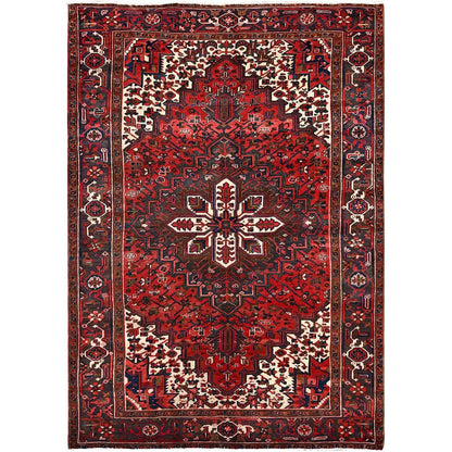 6'8"X9'5" Harvest Apple Red Hand Knotted Vintage Heris Cleaned Abrash Rug