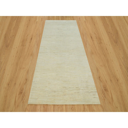 4'1"X10' White Plain Design Wool Hand Knotted Plush Wide Runner Rug