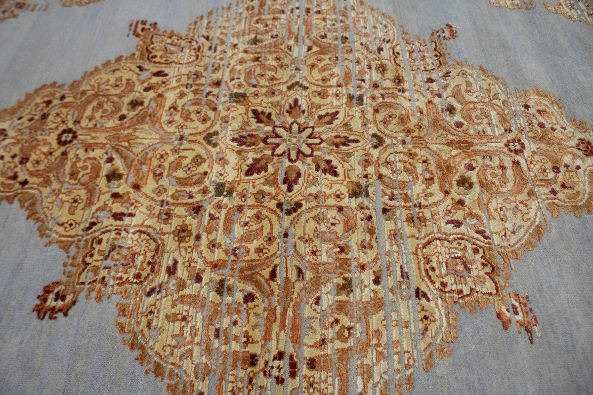 Handmade Transitional Oriental Rug High-Low Relief Medallion Style Carpet 6X8 ft