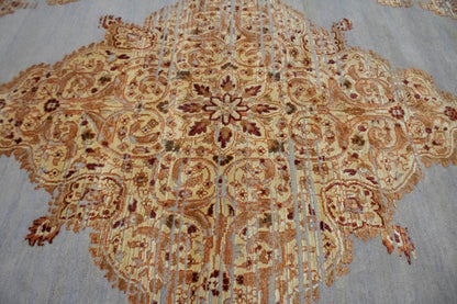 Handmade Transitional Oriental Rug High-Low Relief Medallion Style Carpet 6X8 ft