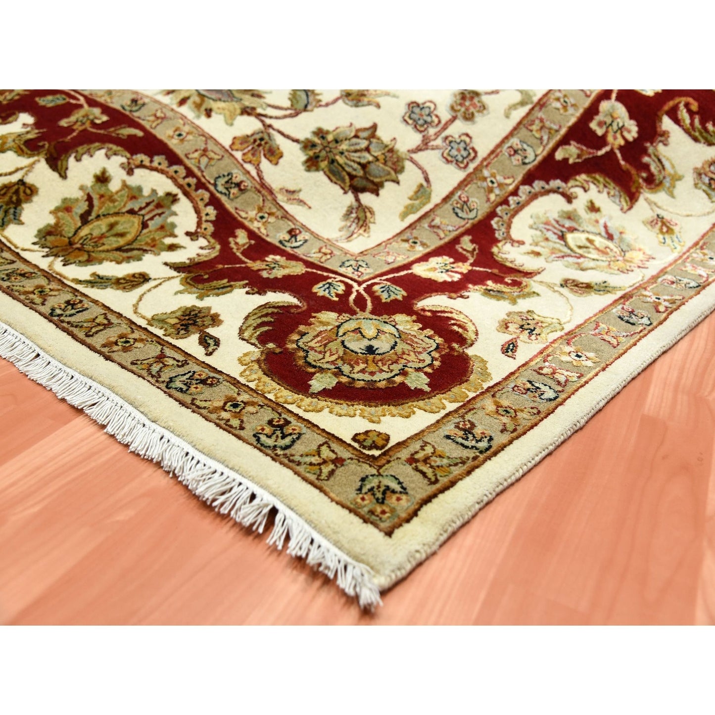 8'1"X10' Ivory Rajasthan Design Wool And Silk Hand Knotted Rug