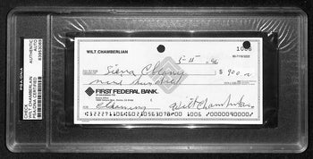 Wilt Chamberlain Hof 76Ers Signed/Autographed 1996 6X3 Bank Check Psa/Dna 198794