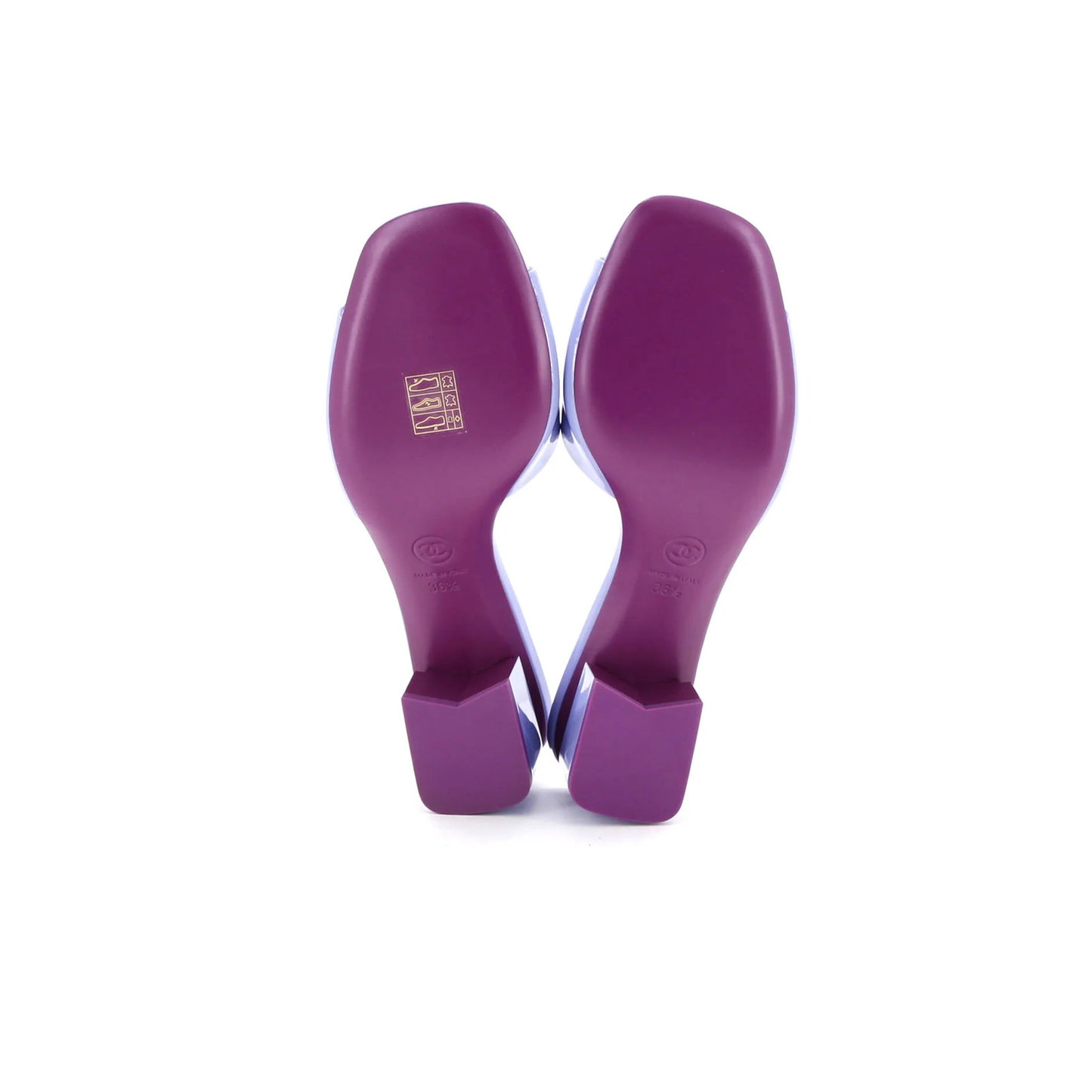 Chanel Women'S Cc Block Heeled Mule Sandals Patent