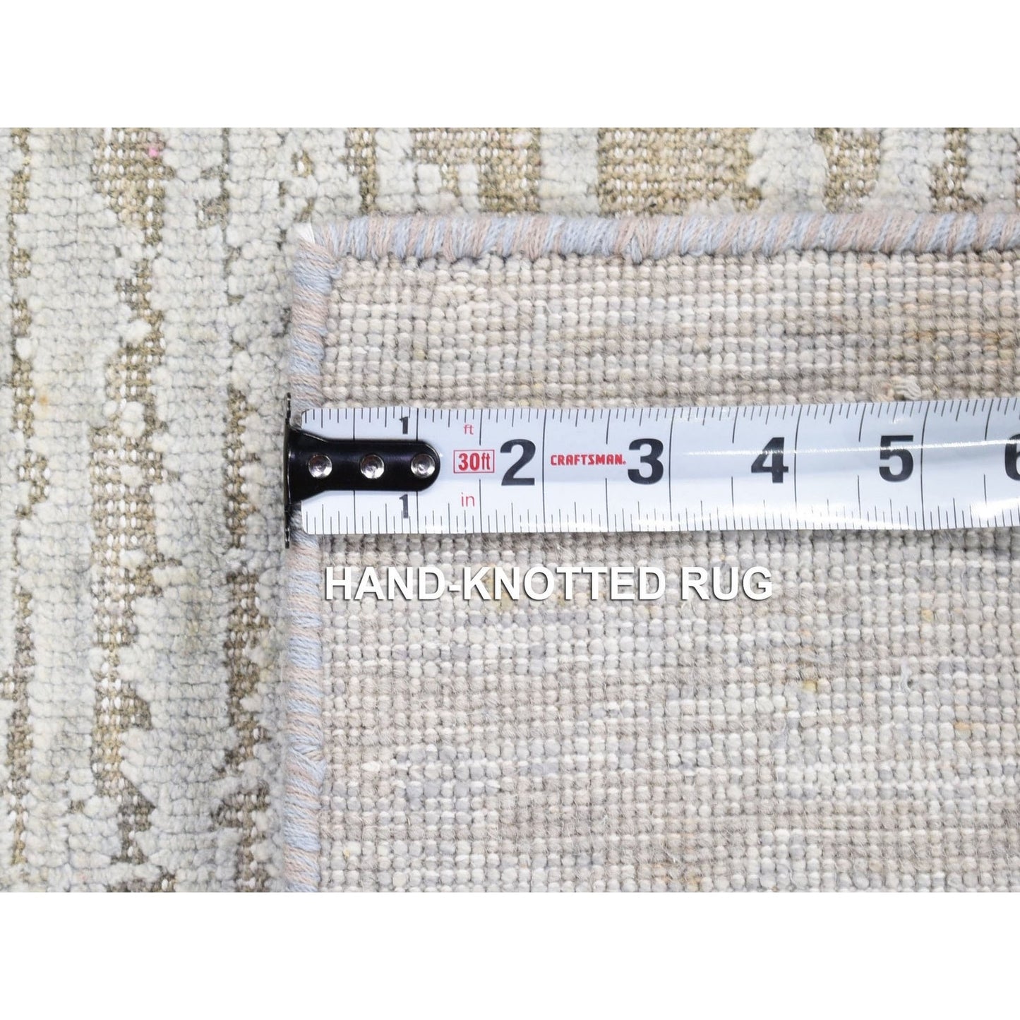 2'X3' Beige Silk With Textured Wool Modern Design Hand Knotted Mat Rug