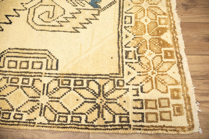 Handmade tribal rug kitchen carpet semi antique muted oriental runner 3x10 ft