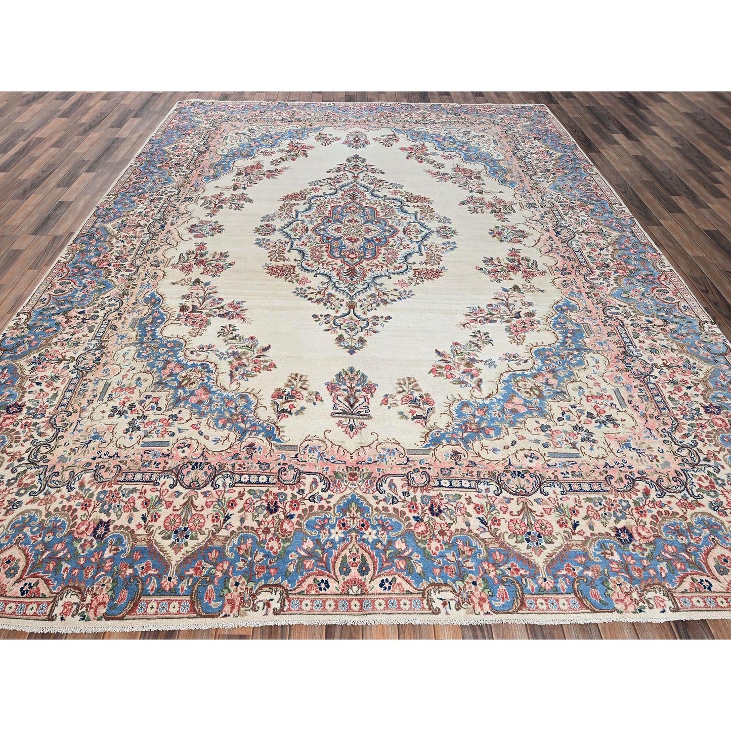 10'3"X13'2" Ivory Vintage Zoroastrian Karman 100% Wool Hand Knotted Rug