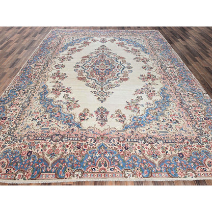 10'3"X13'2" Ivory Vintage Zoroastrian Karman 100% Wool Hand Knotted Rug