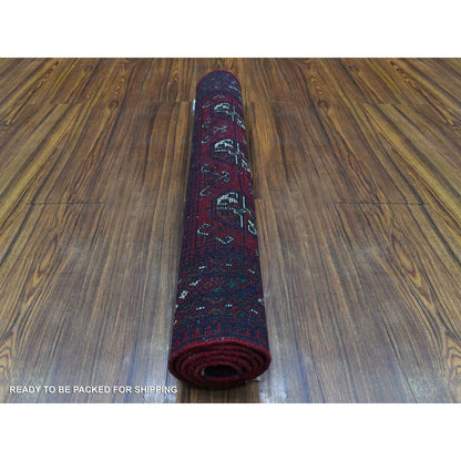 Rug 2'7"x3'10" Red Afghan Khamyab Bokara Wool Tribal Hand Knotted Mat