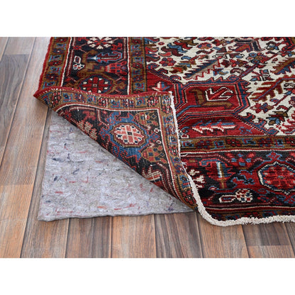7'3"X9'5" Red Vintage Zoroastrian Heris 100% Wool Hand Knotted Oriental Rug