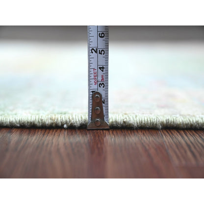 2'9"X9'7" Green Wool Kashkuli Animal Figurines Hand Knotted Runner Rug