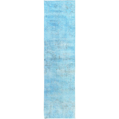 2'5"X9'10" Blue Overdyed Vintage Zoroastrian Hand Knotted Wool Runner Rug