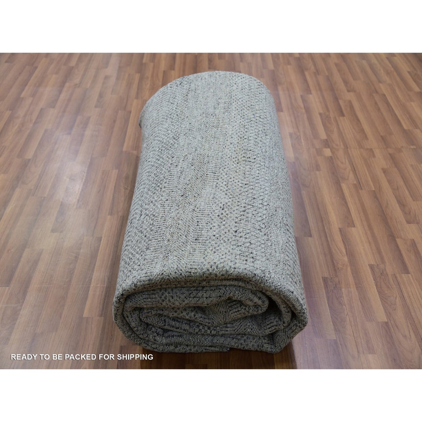 12'X12' Shower Gray Undyed Wool Grass Design Hand Knotted Round Rug