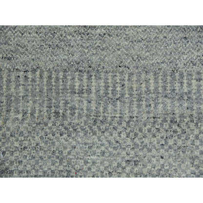 11'X11' Rustic Gray Grass Design Hand Knotted Undyed Wool Round Rug