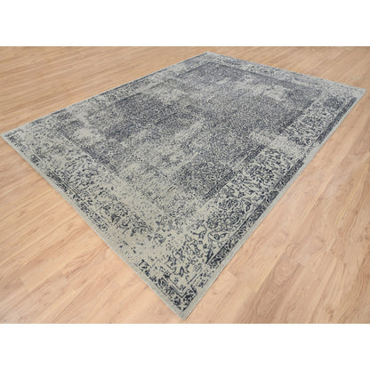 Light Gray Fine Jacquard Wool Silk Hand Loomed Oriental Rug