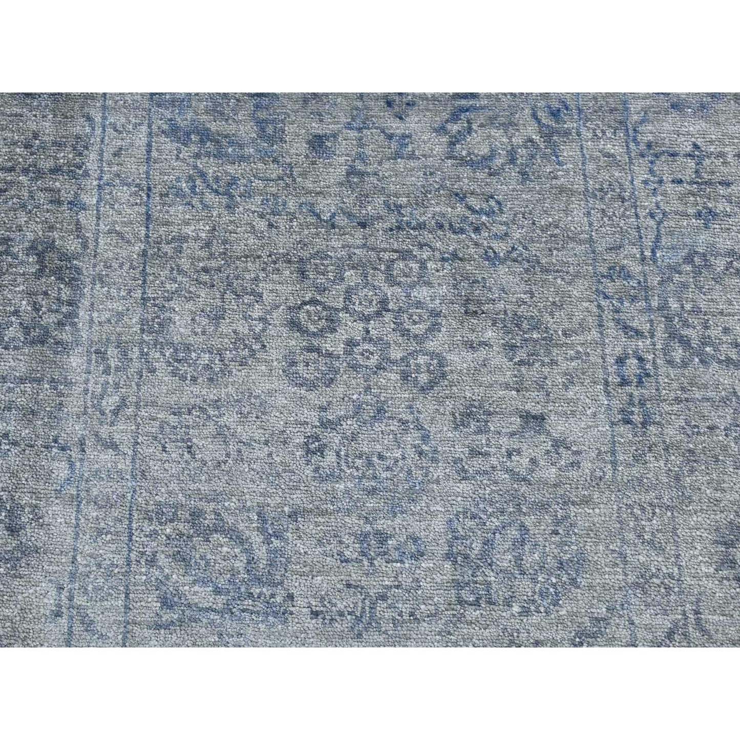 3'1"X8'3" Carbon Gray Tebraz Design Wool And Silk Hand Knotted Rug