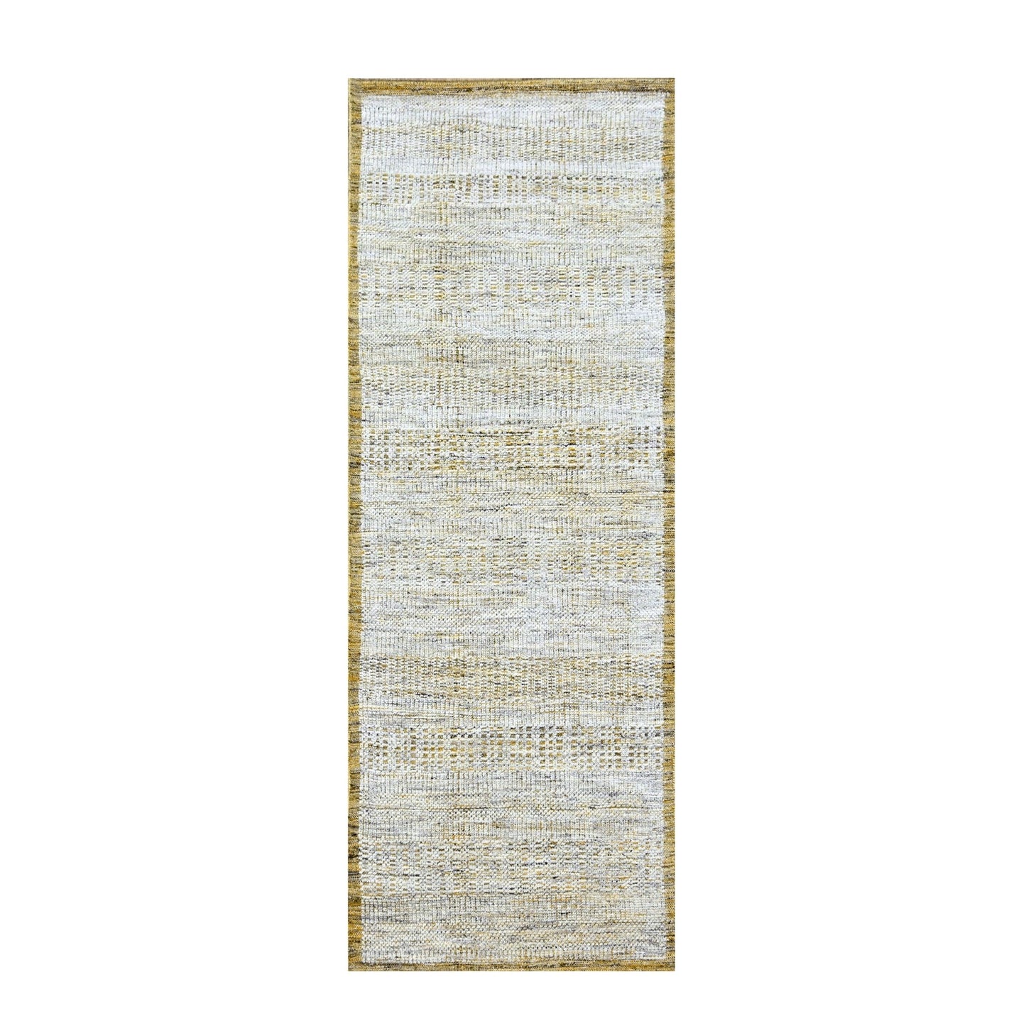 2'8"X6' White & Gold Wool Oxidized Grass Design Hand Knotted Runner Rug