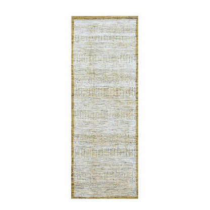 2'8"X6' White & Gold Wool Oxidized Grass Design Hand Knotted Runner Rug