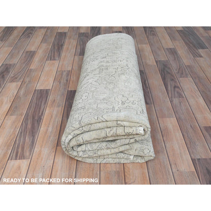6'5"X9'4" Gray Old Farsian Hand Knotted Worn Down Wool Distressed Rug