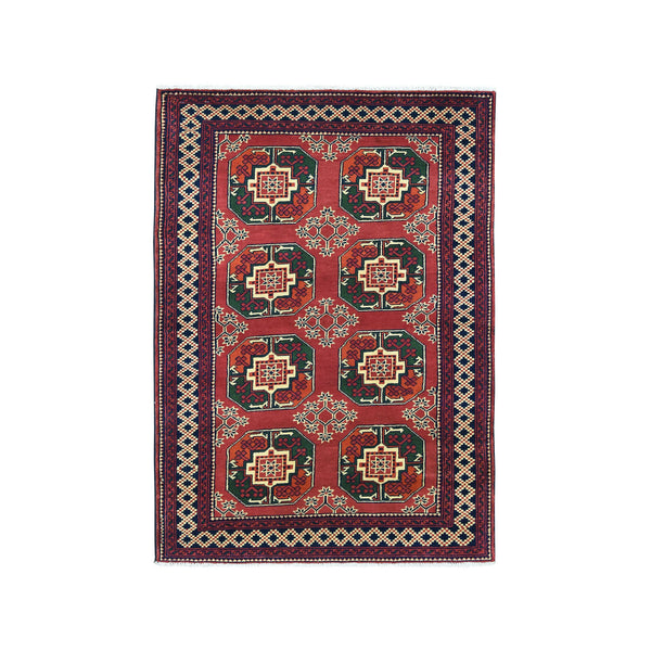 Rug 3'3"x5'3" Red Elephant Feet Design Afghan Andkhoy Pure Wool Handmade