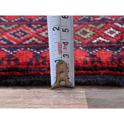 2'9"X3'10" Red Princess Bokara Geometric Design Wool Hand Knotted Mat Rug