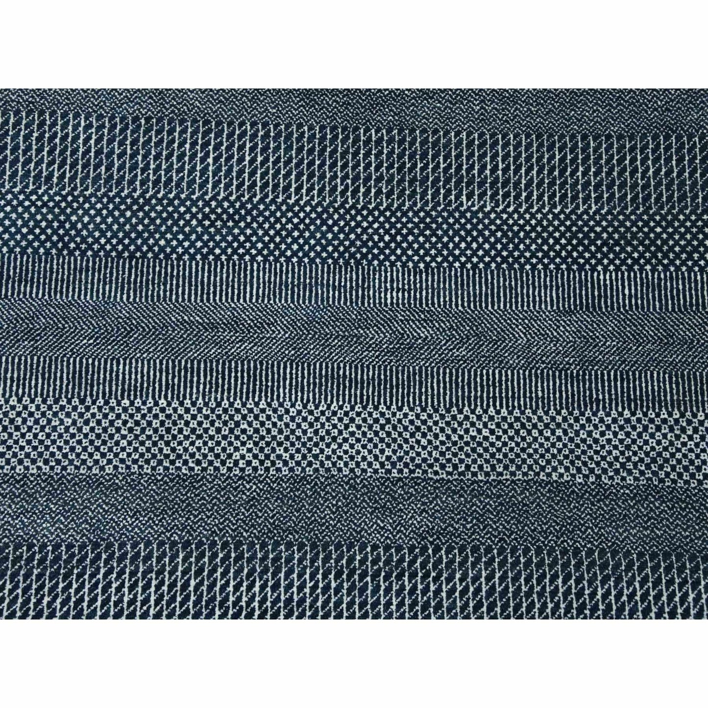 6'X9' Yankees Blue Wool And Silk Hand Knotted Grass Design Rug