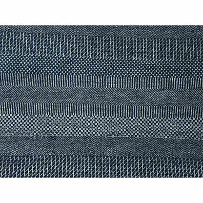 6'X9' Yankees Blue Wool And Silk Hand Knotted Grass Design Rug