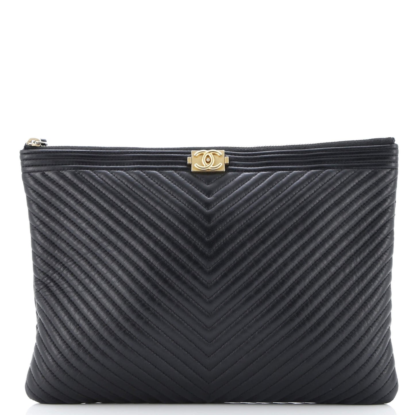 Chanel Boy O Case Clutch Chevron Calfskin Medium