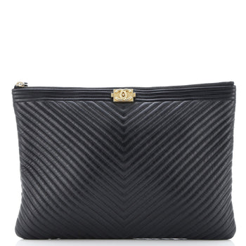 Chanel Boy O Case Clutch Chevron Calfskin Medium