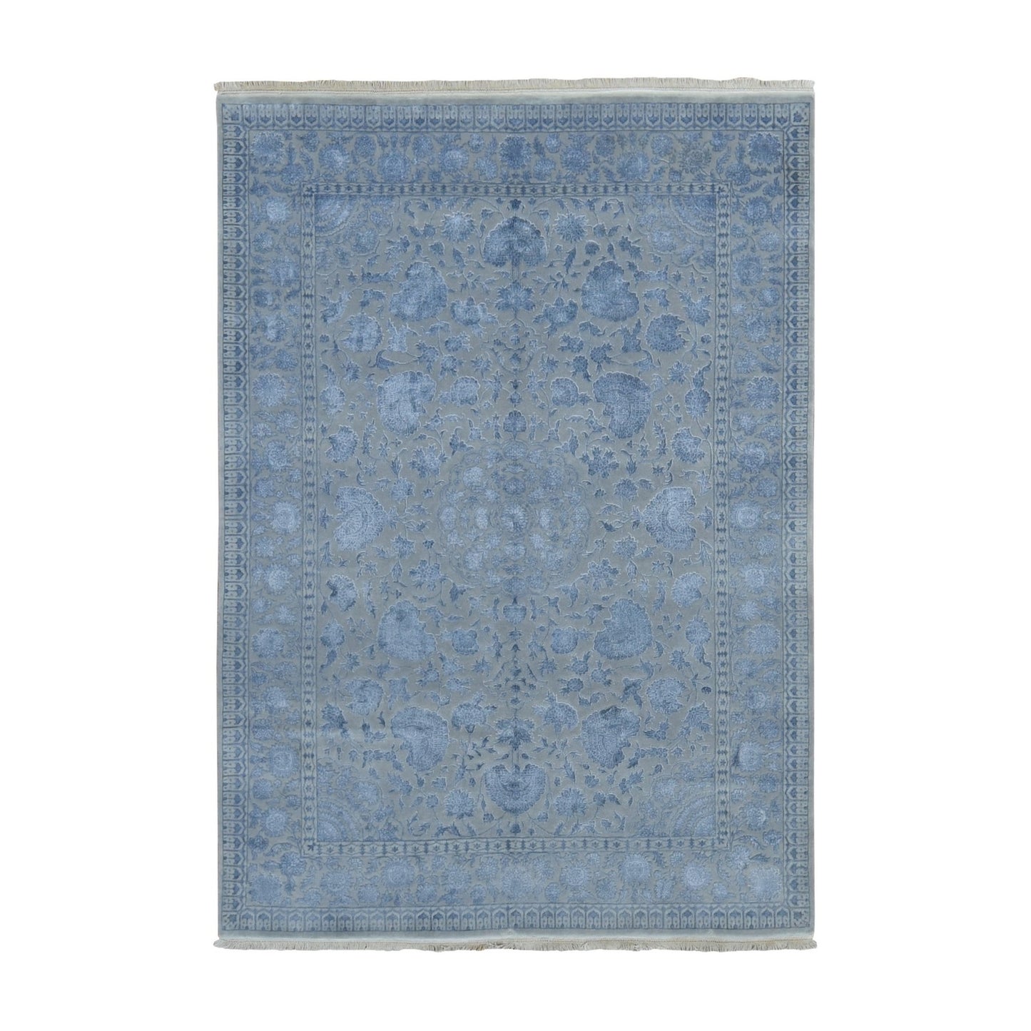 5'7"X7'10" Gray Kishoon Design 250 Kpsi Wool And Silk Hand Knotted Rug