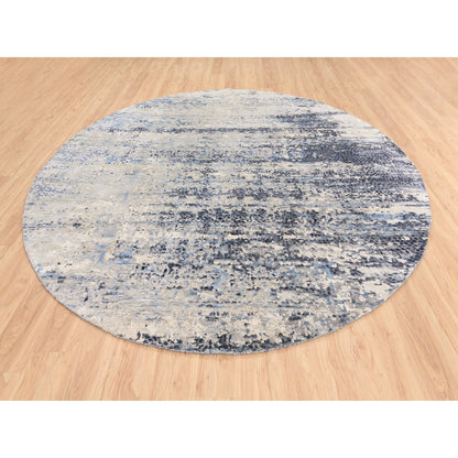 10'X10' Wool-Silk Blue Abstract Mosaic Design Hand Knotted Rug Square