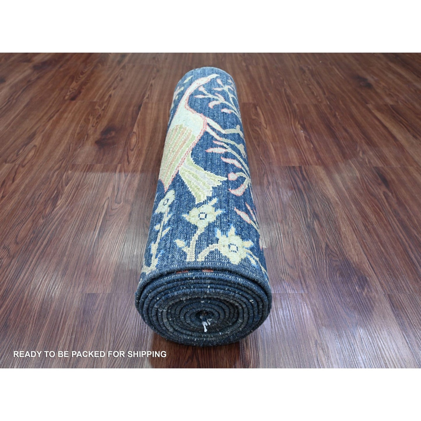 2'8"X16' Blue Afghan Peshawar Birds Design Hand Knotted Wool Runner Rug