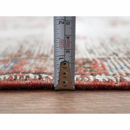 3'2"X9'5" Red Farsian Qashqairaz Distressed Wool Hand Knotted Runner Rug