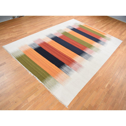 9'X12'6" Ivory Wool Hand Woven Flat Weave Durie Kilim Dazzling Design Rug